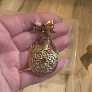 Gold Perfume Bottle Pendant with Bow